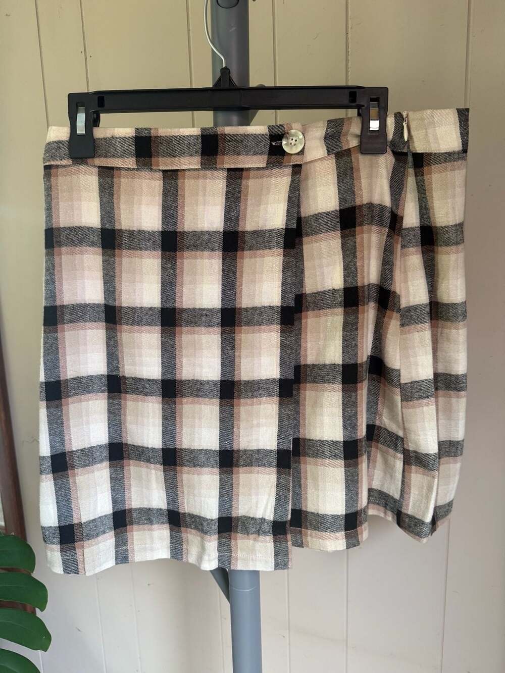 Pink Lily Plaid Wrap Mini Skirt
